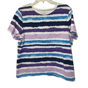 Talbots Striped Purple, Blue & White T-Shirt Women’s Petite XL